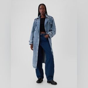 NWT Gap Longline Icon Denim Trench Jacket Light Indigo